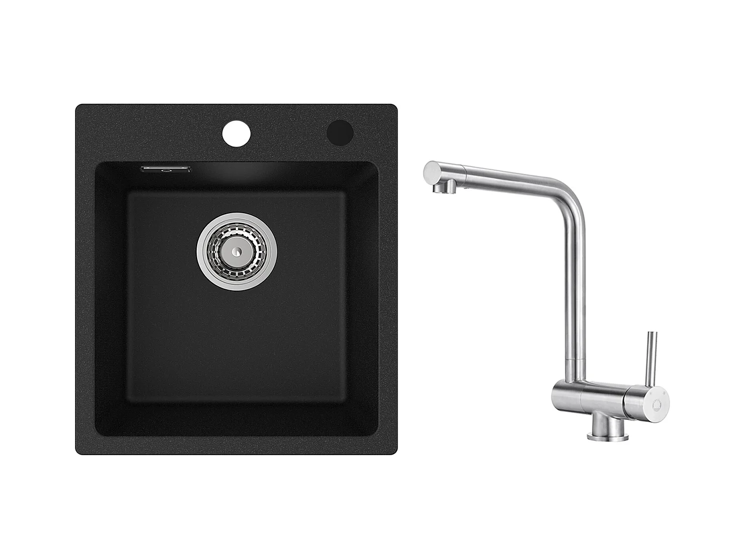 Cecipa MAX 40x45cm Noir Evier de Cuisine en Quartz et Résine Evier 1 Bac + Mitigeur de Cuisine Rabattable Brossé