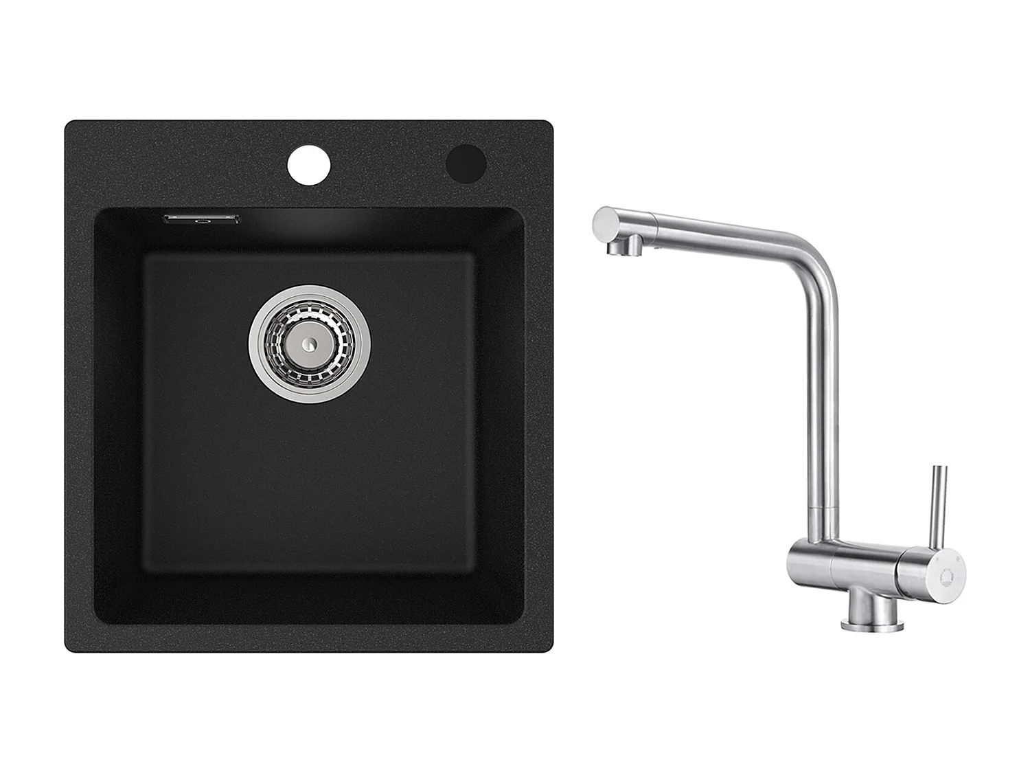 Cecipa MAX 40x45cm Noir Evier de Cuisine en Quartz et Résine Evier 1 Bac + Mitigeur de Cuisine Rabattable Brossé