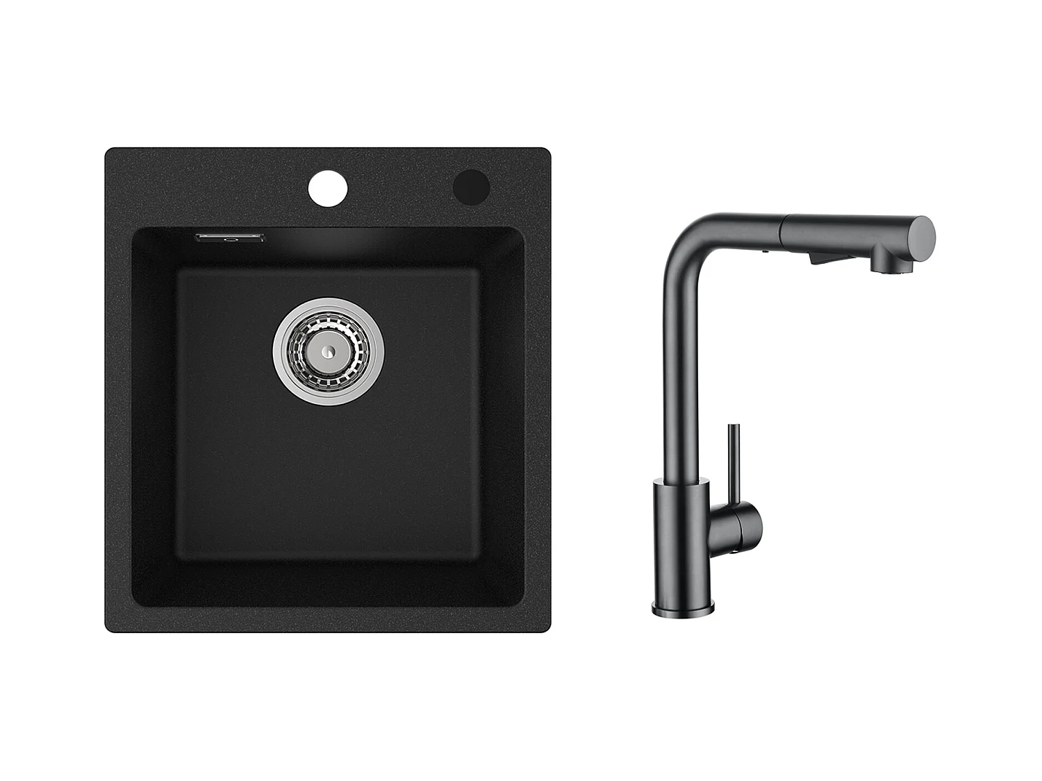Cecipa MAX 40x45cm Noir Evier de Cuisine en Quartz et Résine Evier 1 Bac + Mitigeur Cuisine Avec Douchette Extractible