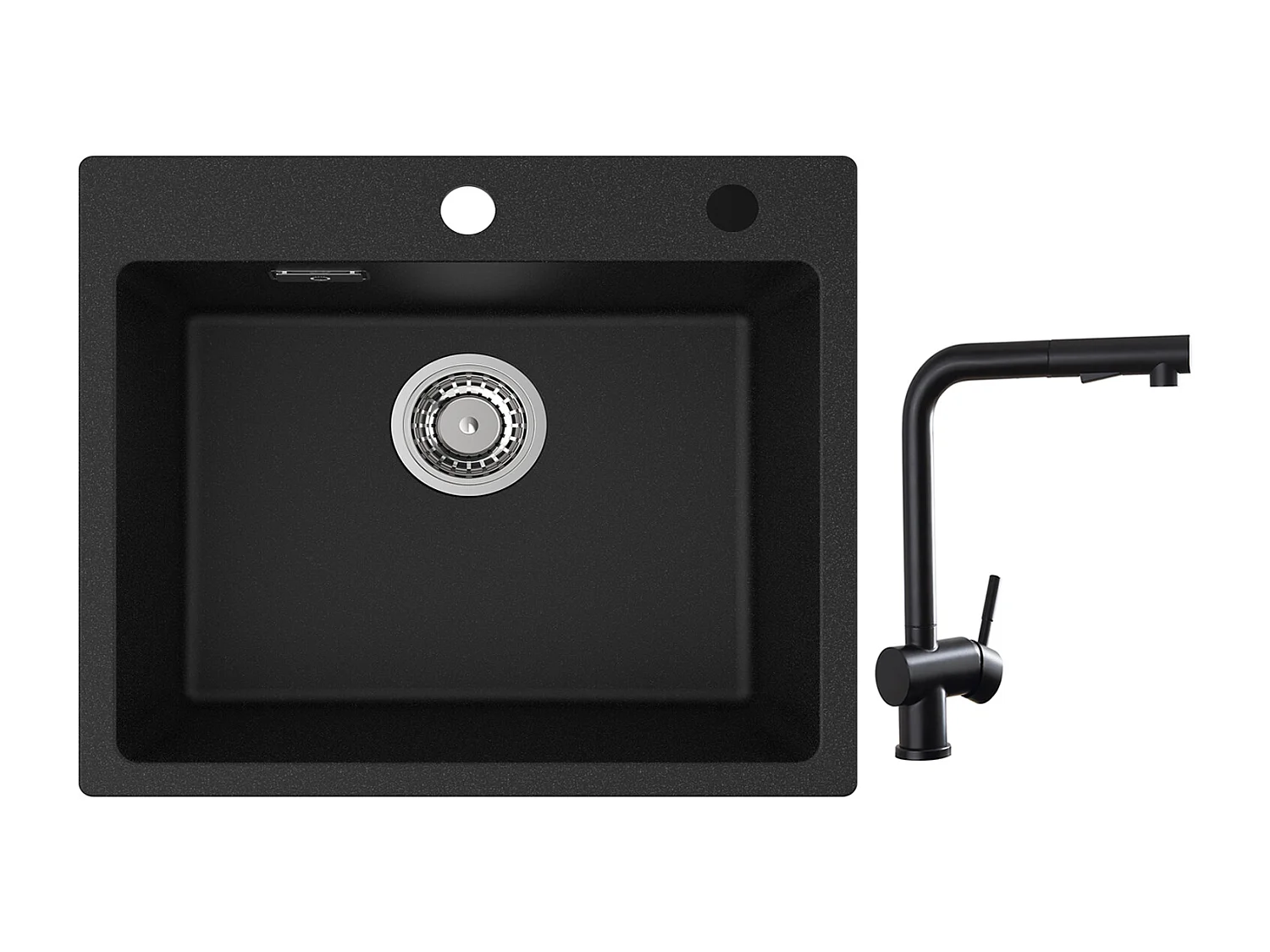 Cecipa max Evier Quartz Noir 50x45cm Evier 1 Bac Evier de Cuisine en Granit + Robinets Cuisine avec Douchette Extractible, Mitigeur d'évier Noir