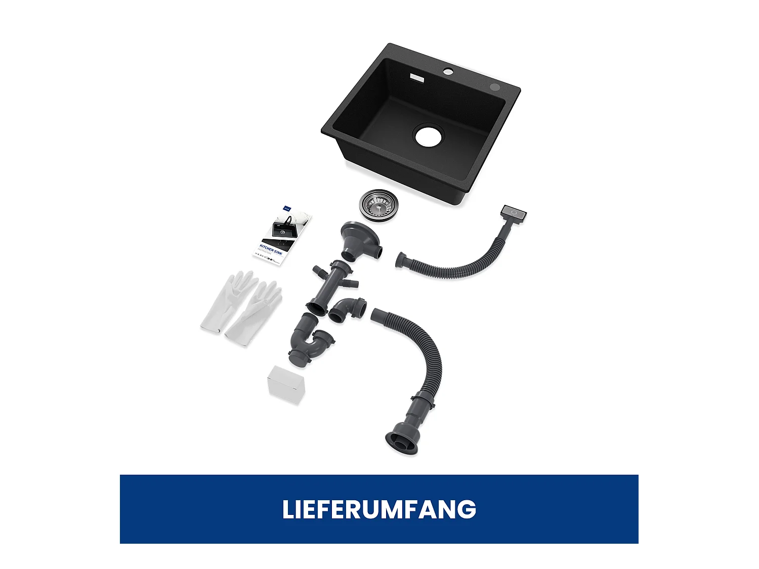 Cecipa max Evier Quartz Noir 50x45cm Evier 1 Bac Evier de Cuisine en Granit + Robinets Cuisine avec Douchette Extractible, Mitigeur d'évier Noir