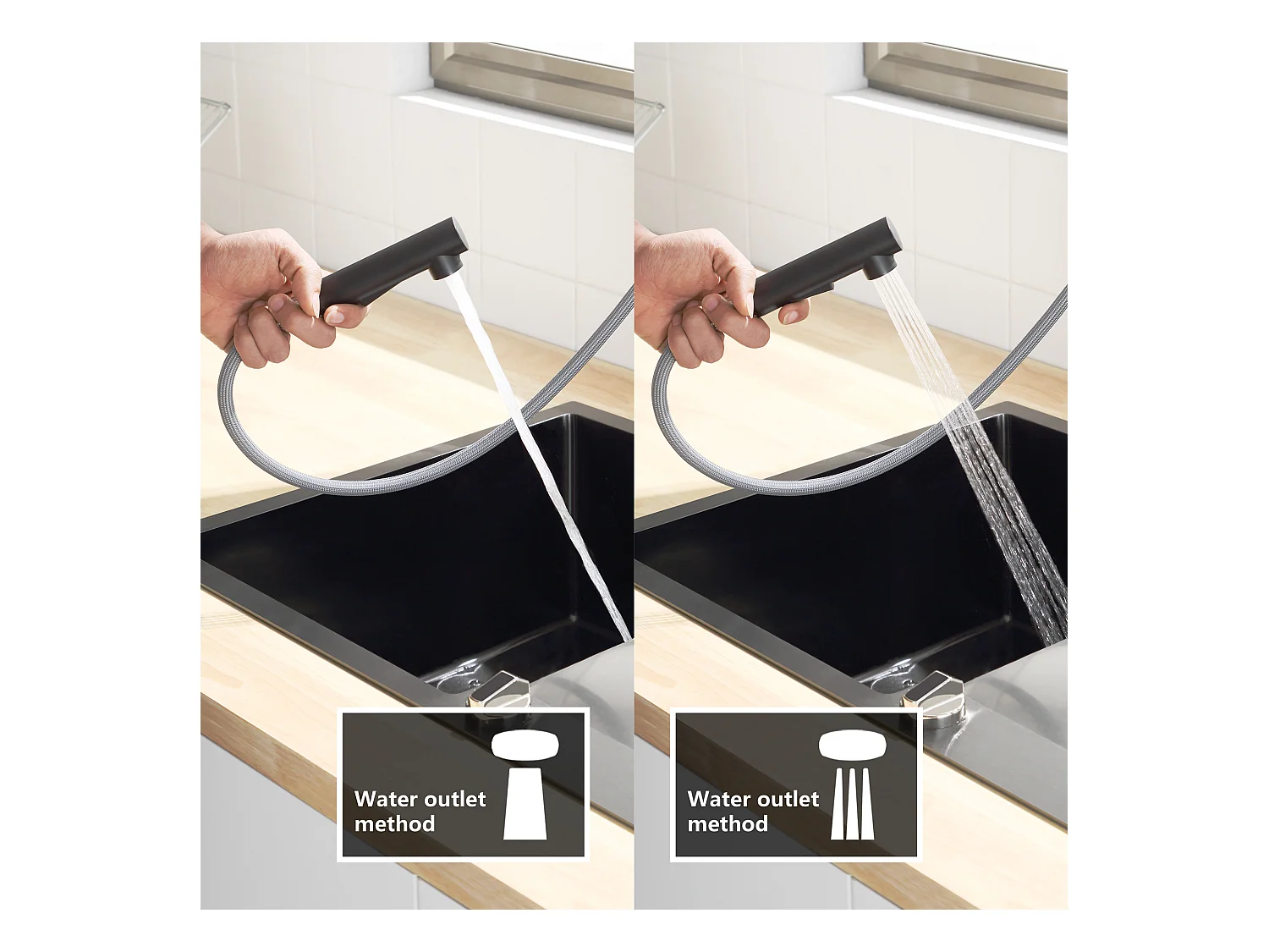 Cecipa max Evier Quartz Noir 50x45cm Evier 1 Bac Evier de Cuisine en Granit + Robinets Cuisine avec Douchette Extractible, Mitigeur d'évier Noir