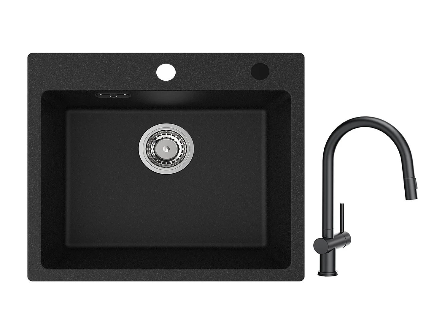 Cecipa max Evier Quartz Noir 50x45cm Evier 1 Bac en Quartz Evier de Cuisine en Granit + Mitigeur avec Douchette Extractible avec 2 Types de Jet Noir