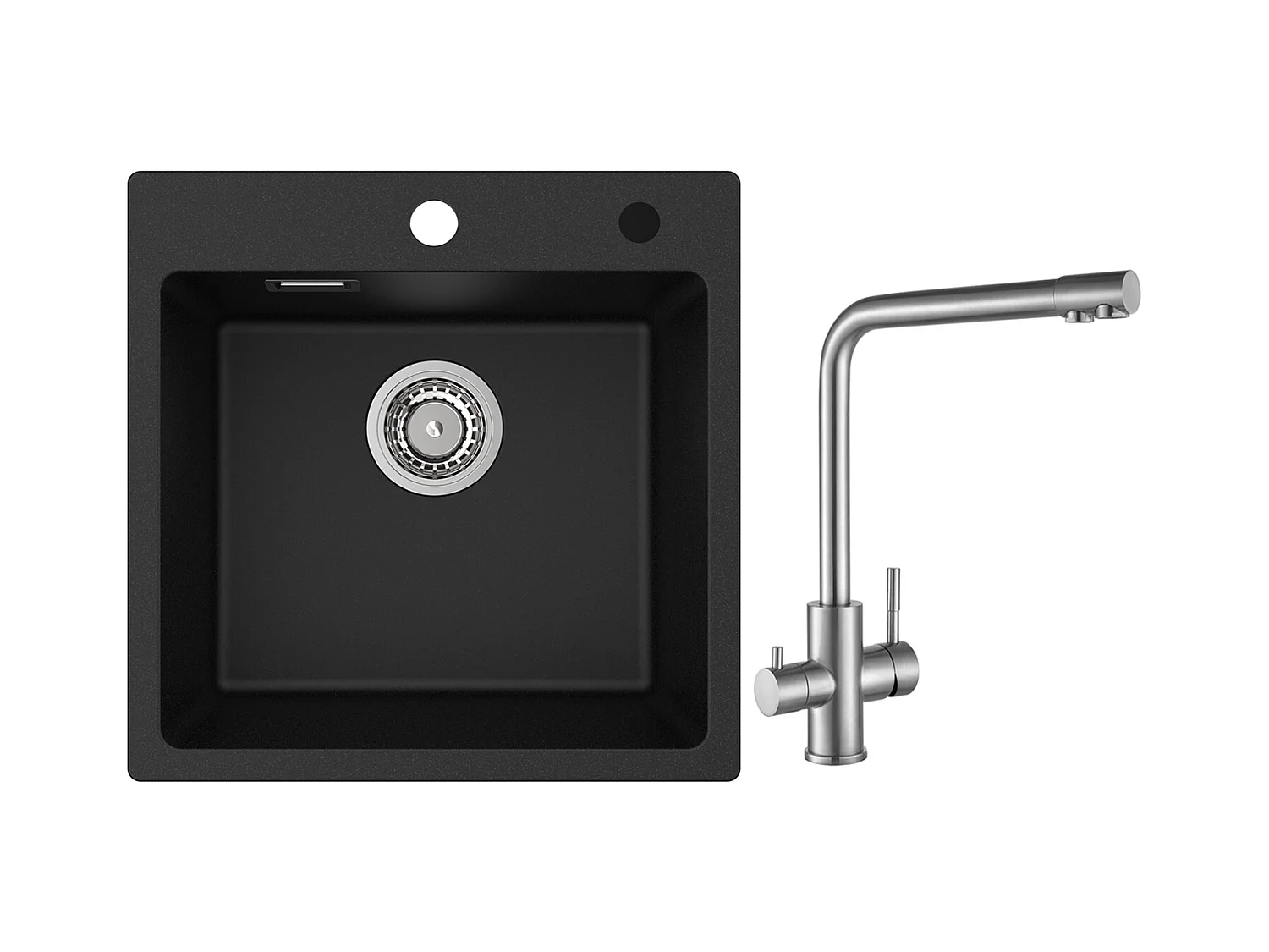 Cecipa MAX Evier 1 Bac en Quartz et Résine Noir 45x45cm Evier à Encastrer + Mitigeur Cuisine pour Sstème D'osmose