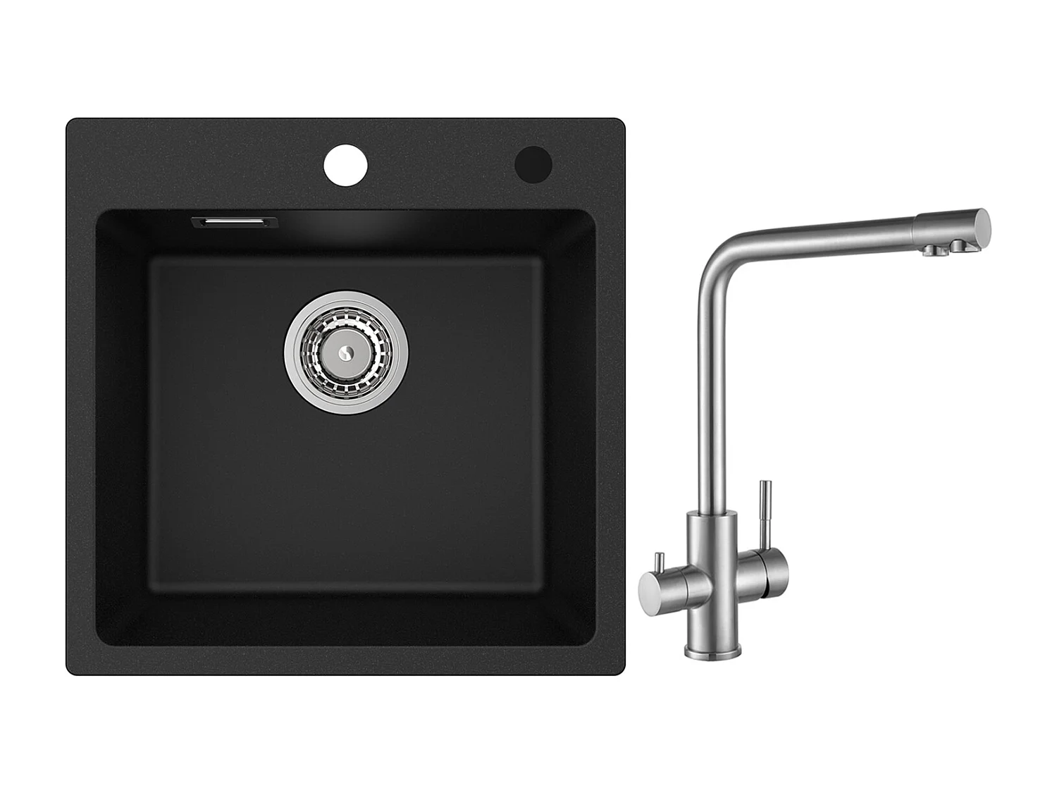 Cecipa MAX Lavello 1 Vasca in Quarzo e Resina Nera 45x45cm Lavello Incasso + Miscelatore Cucina per Sistema Osmosi