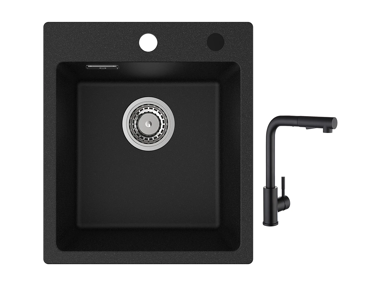 Fregadero Cecipa max 40x45cm en cuarzo y resina Fregadero de cuarzo 1 seno negro + mezclador negro con ducha extraíble 2 modos de pulverización