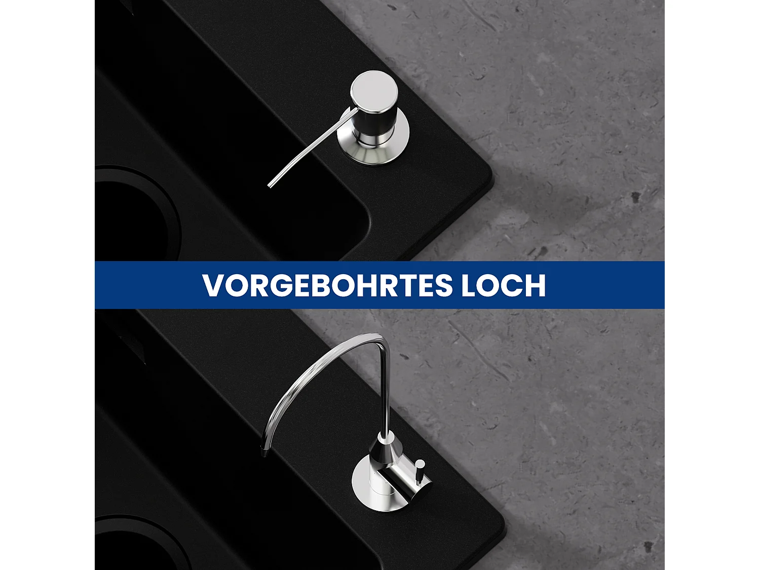 Fregadero Cecipa max 40x45cm en cuarzo y resina Fregadero de cuarzo 1 seno negro + mezclador negro con ducha extraíble 2 modos de pulverización