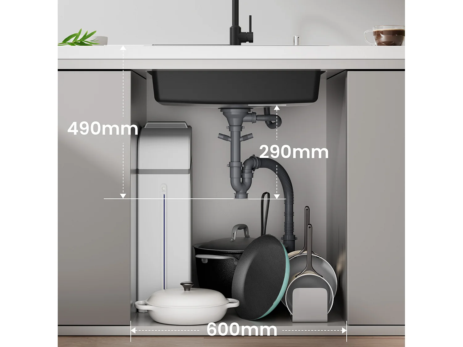 Cecipa max Fregadero de Cuarzo 60*45cm, con Escurridor y Dispensador de Jabón + Grifo de Cocina Monomando de Resorte con 3 Modos de Salida de Agua, Cepillado