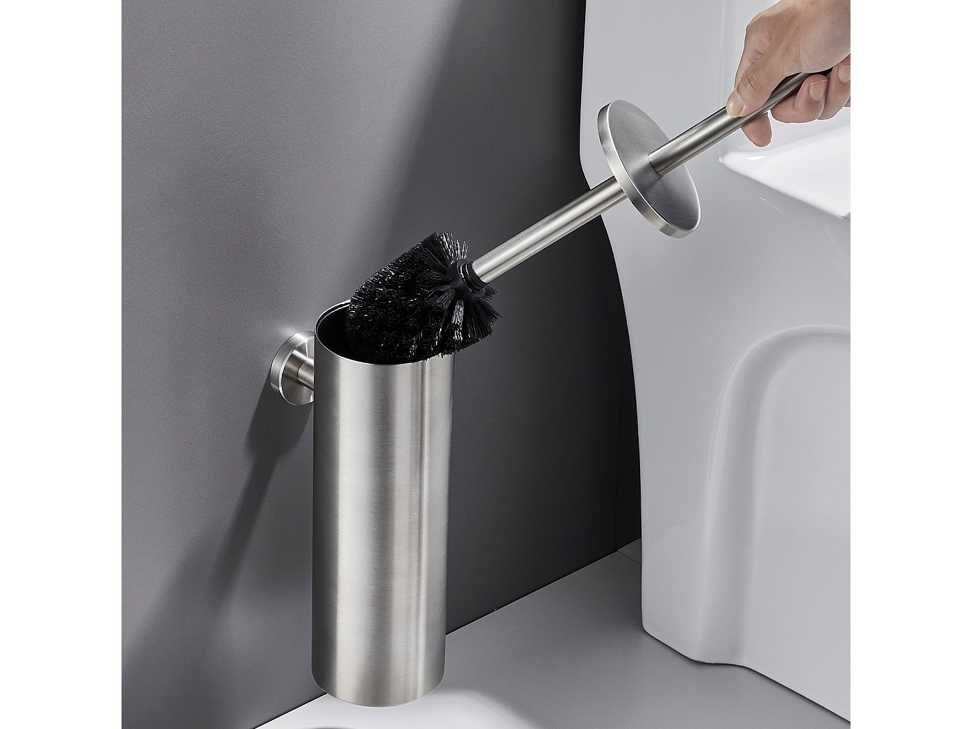Porte-brosse De Toilette Avec Porte-papier Toilette Intégré - En Acier Inoxydable Finition Or Rose - Design Moderne
