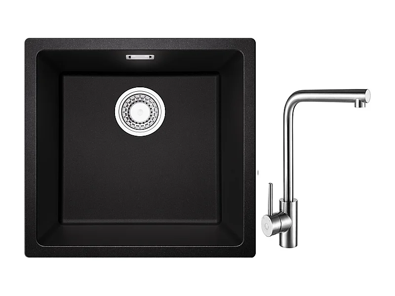 lavabo de cuarzo y resina, 3 opciones de montaje, 45*44*20 cm + mezclador de lavabo cepillado giratorio 360°