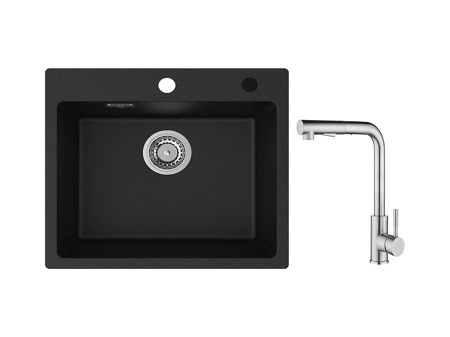 Cecipa max Lavello Quarzo Nero 50x45cm 1 Lavello Quarzo Lavello Cucina in Granito + Miscelatore con Doccetta Estraibile - 2 Getti a Scelta - Spazzolato