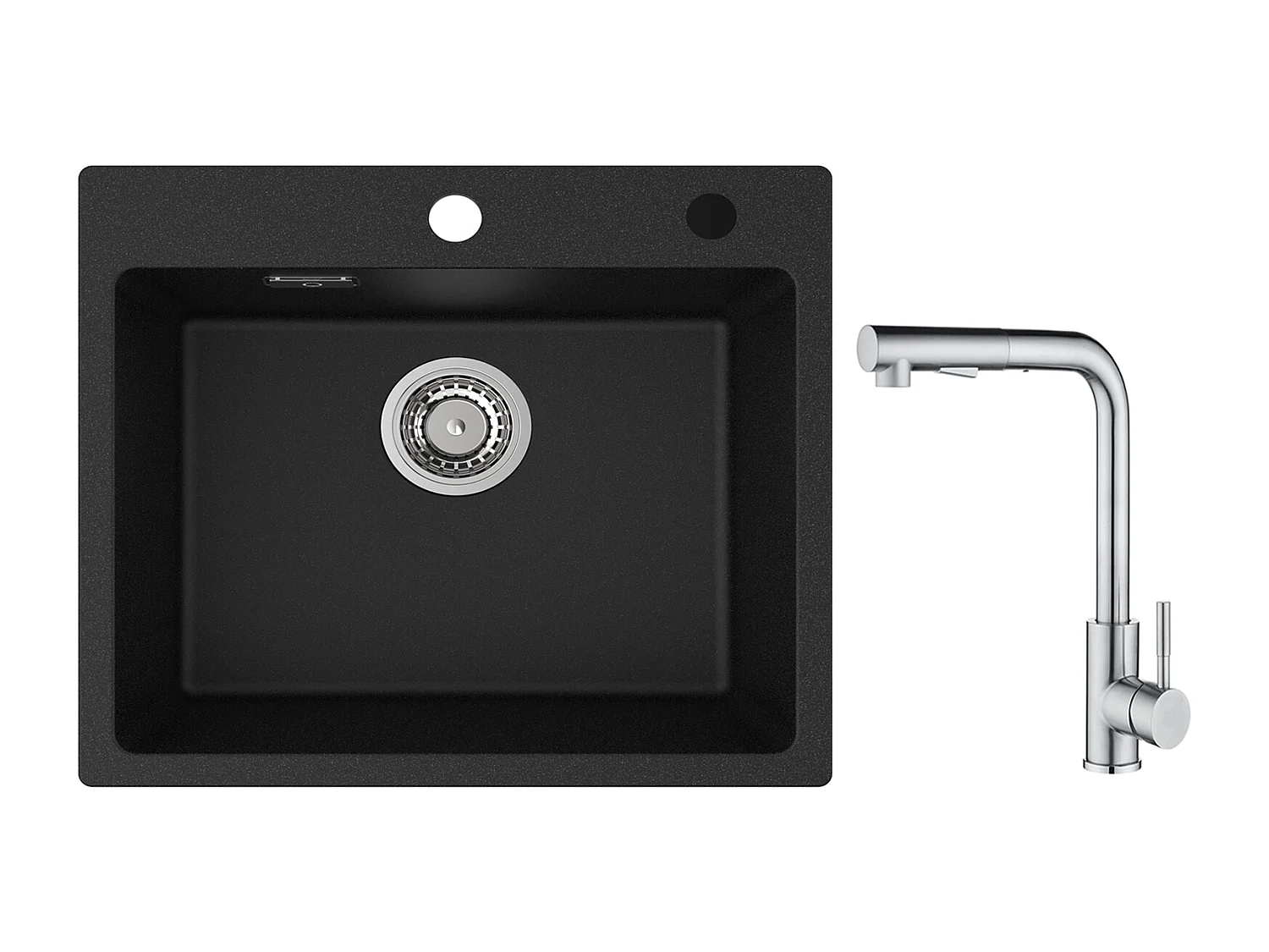 Cecipa max Evier Quartz Noir 50x45cm Evier 1 Bac en Quartz Evier Cuisine en Granit + Mitigeur avec Douchette Extractible - 2 Jets aux Choix - Brossé