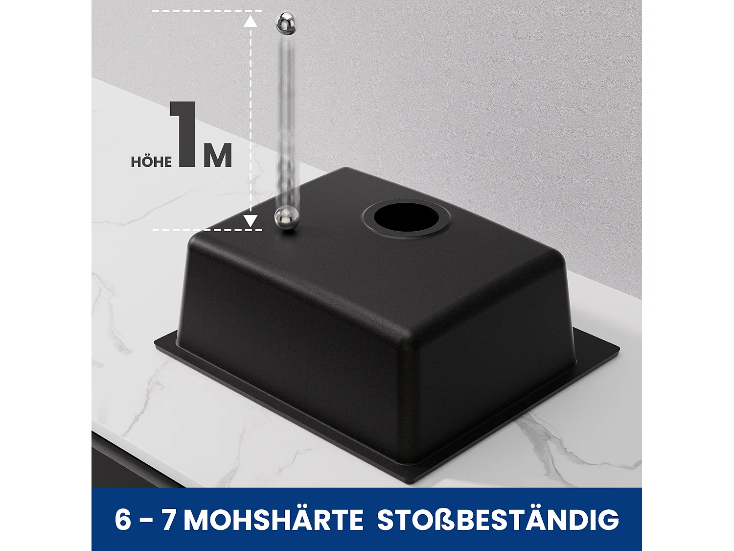 Cecipa max Evier Quartz Noir 50x45cm Evier 1 Bac en Quartz Evier Cuisine en Granit + Mitigeur avec Douchette Extractible - 2 Jets aux Choix - Brossé