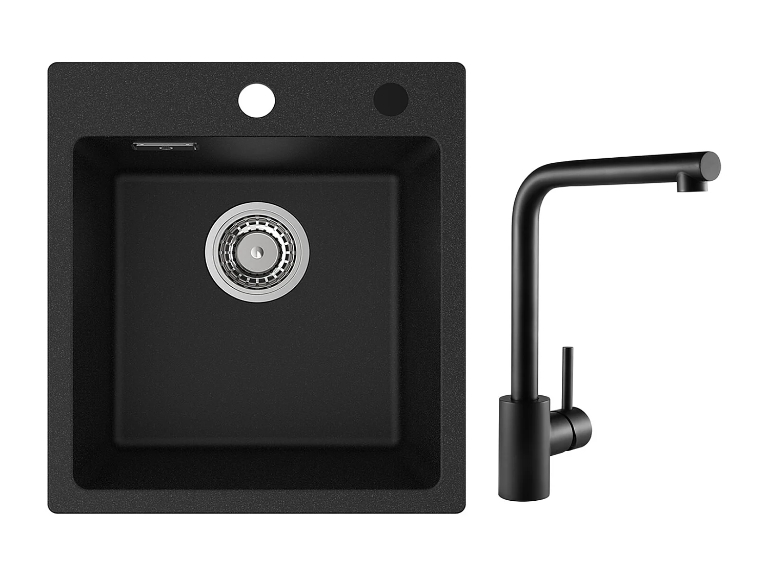 Lavello da Cucina Cecipa MAX 40x45 cm Nero in Quarzo e Resina Lavello 1 Vasca + Miscelatore Lavello Nero Girevole a 360°