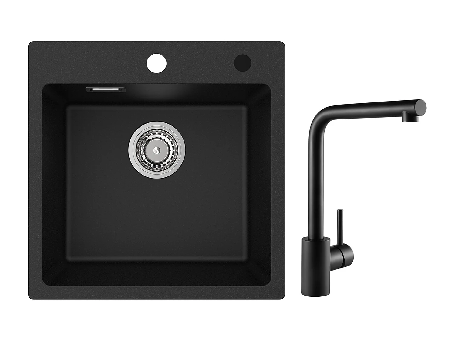 Cecipa MAX spoelbak 1 bak in kwarts en zwarte hars 45x45cm inbouwspoelbak + 360° draaibare zwarte spoelbakmengkraan