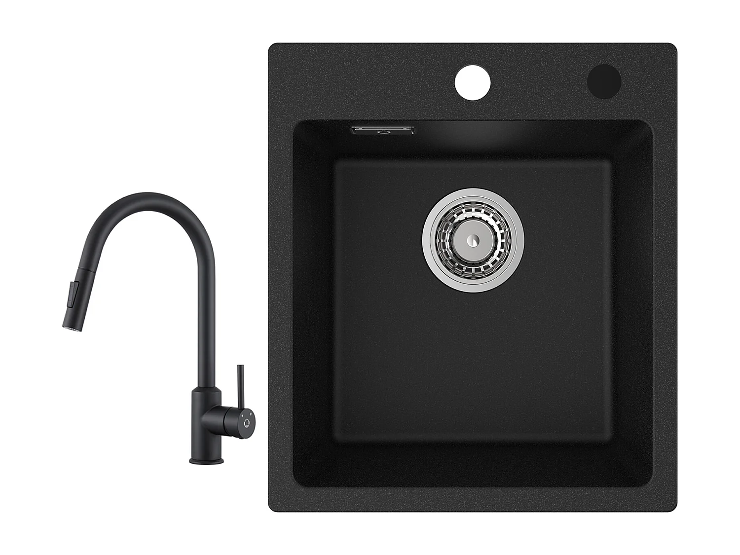 Cecipa max 40x45cm Evier de Cuisine en Quartz et Résine Evier Quartz 1 Bac Noir + Mitigeur de Cuisine avec Douchette Extractible Rotatif à 360 ° Noir