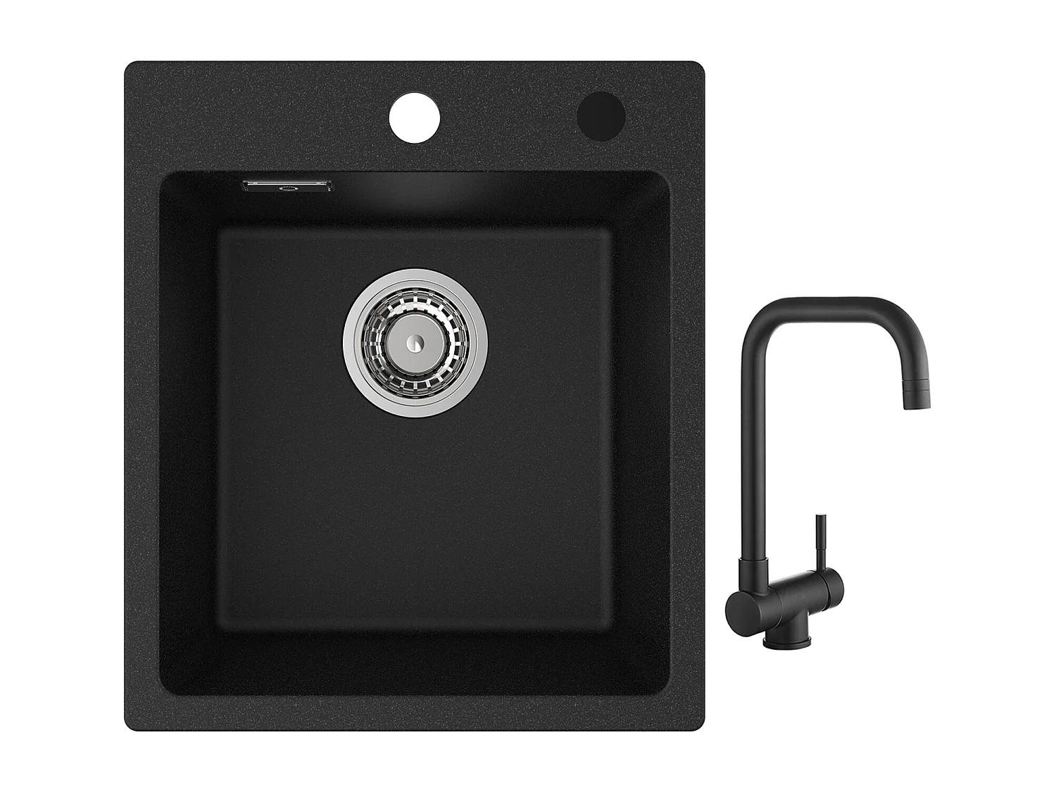 Cecipa max 40x45cm Evier de Cuisine en Quartz et Résine Evier Quartz 1 Bac Noir + Cuisine Rabattable Robinet Pliable Mitigeur Sous Fenêtre Noir