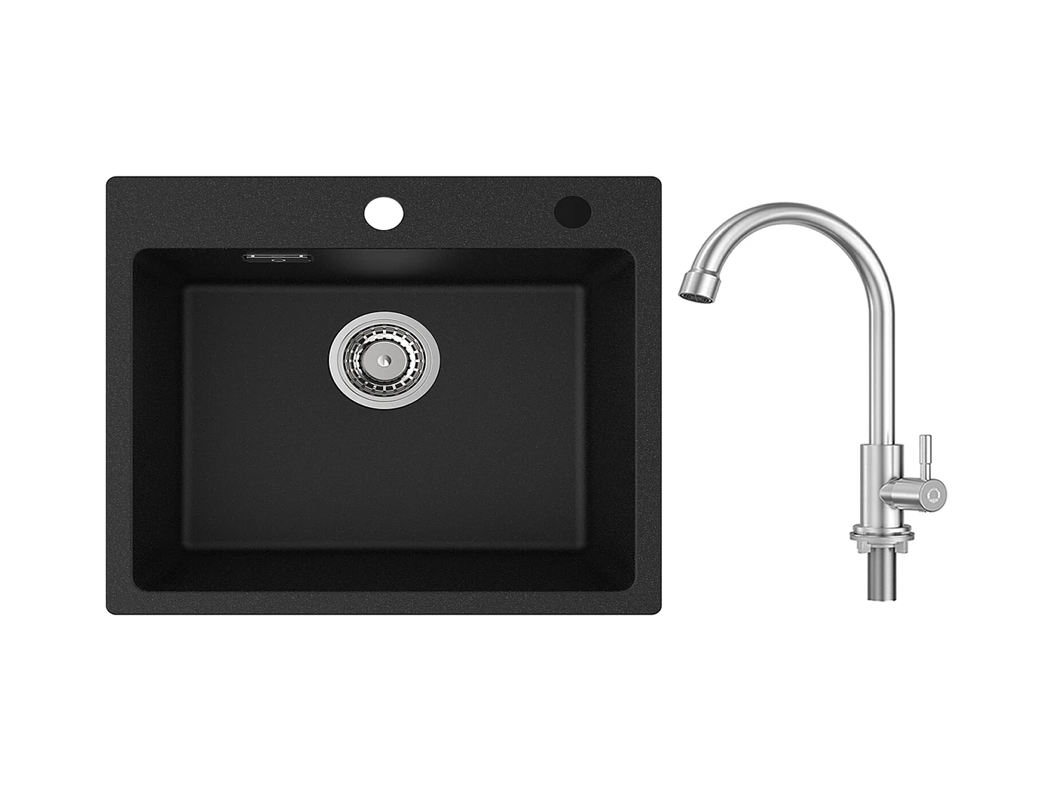 Lavello Cecipa MAX 1 vasca 50x45 cm Lavello in Quarzo e Resina Lavello da Incasso + Rubinetto Cucina Acqua Fredda, Spazzolato