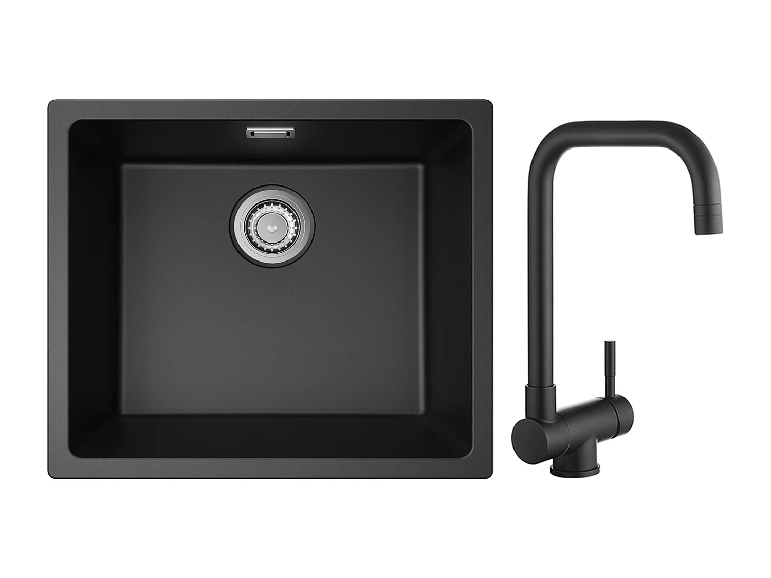 CECIPA MAX Evier 1 Bac en Quartz et Résine Noir Gris 50*44*20cm + Mitigeur Rabattable Noir Robinet Pliable Mitigeur Sous Fenêtre