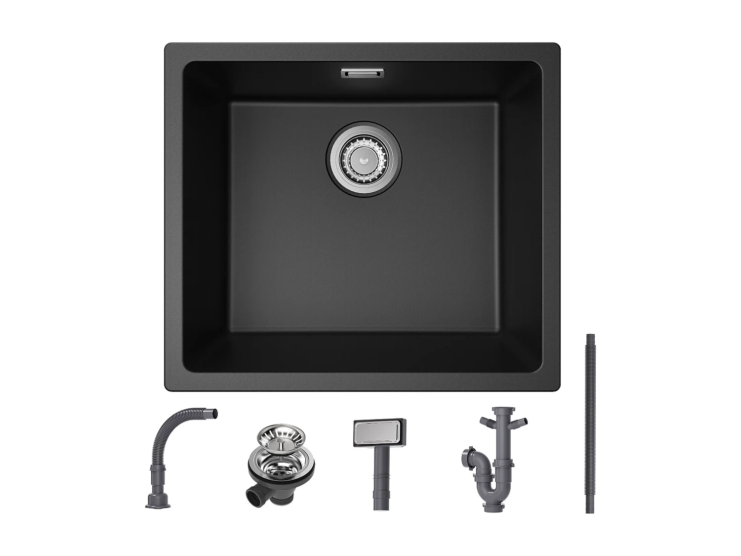 CECIPA MAX Evier 1 Bac en Quartz et Résine Noir Gris 50*44*20cm + Mitigeur Rabattable Noir Robinet Pliable Mitigeur Sous Fenêtre