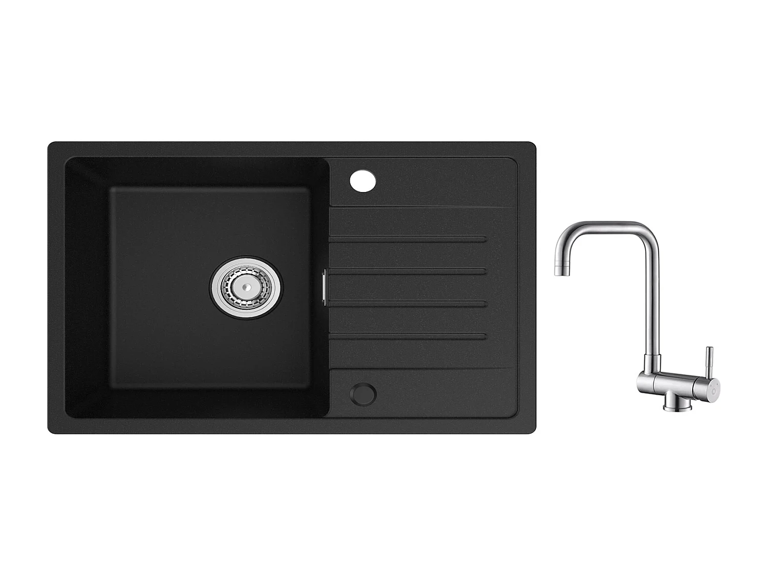 Cecipa max 78x45cm Evier 1 Bac avec Egouttoir Evier à encastrer Quartz et résine Noir + Robinet Cuisine Rabattable Mitigeur de Evier Repliable Brossé