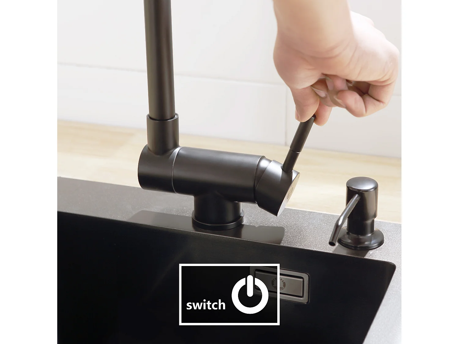 Cecipa max 78x45cm Evier 1 Bac avec Egouttoir Evier à encastrer Quartz et résine Noir + Cuisine Rabattable Robinet Pliable Mitigeur Sous Fenêtre Noir