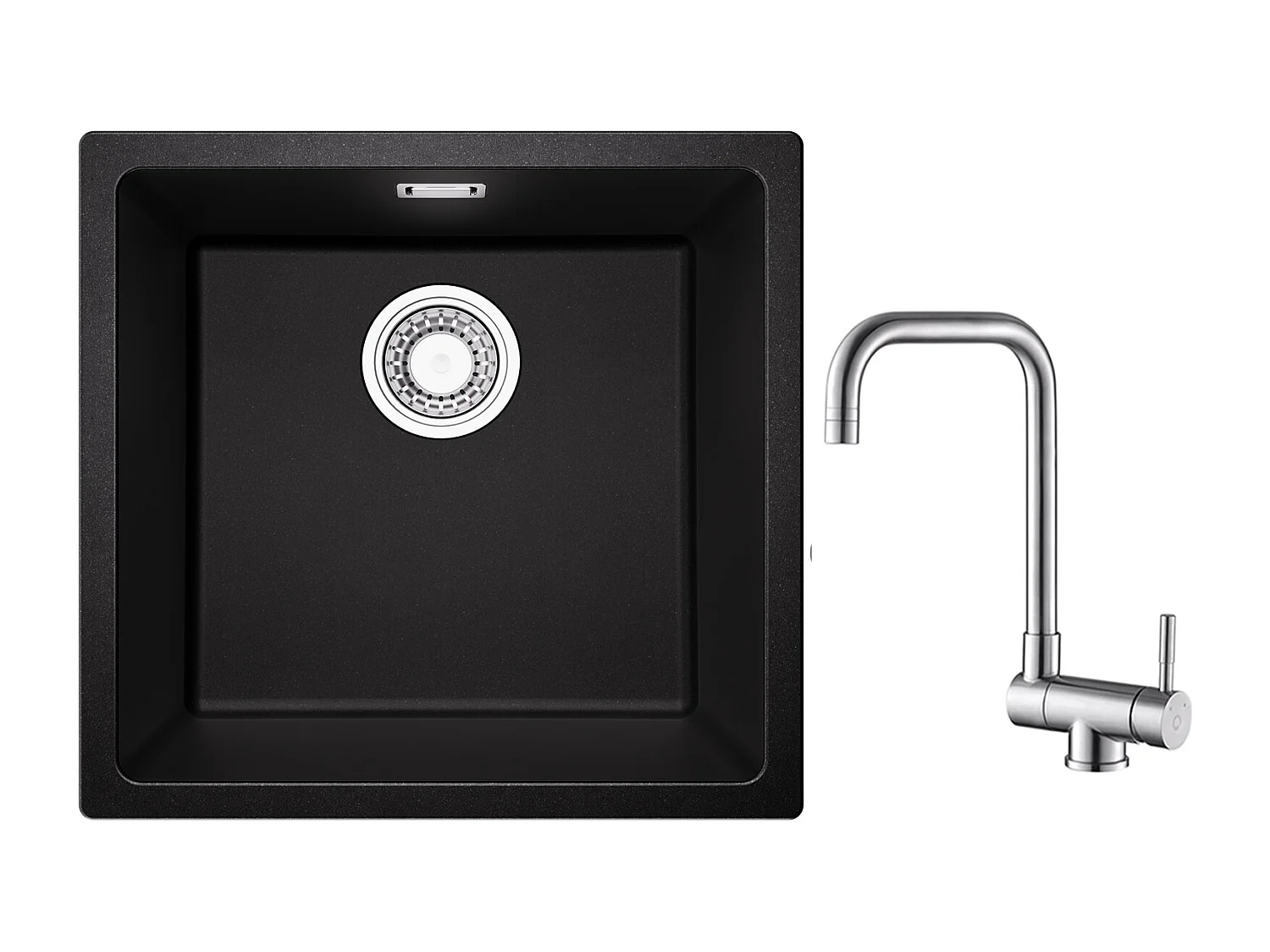 CECIPA MAX Lavello 1 Vasca in Quarzo e Resina Nero Grigio 45*44*20cm + Rubinetto Cucina Pieghevole Miscelatore Lavello Pieghevole Spazzolato