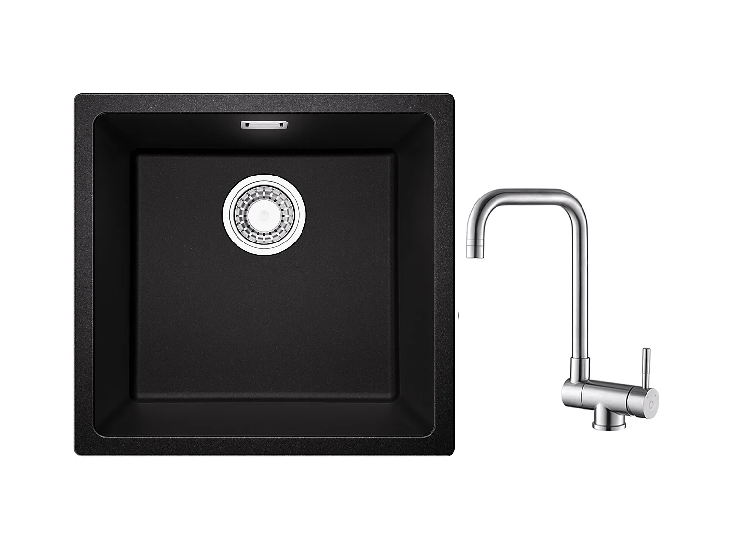 CECIPA MAX Lavello 1 Vasca in Quarzo e Resina Nero Grigio 45*44*20cm + Rubinetto Cucina Pieghevole Miscelatore Lavello Pieghevole Spazzolato