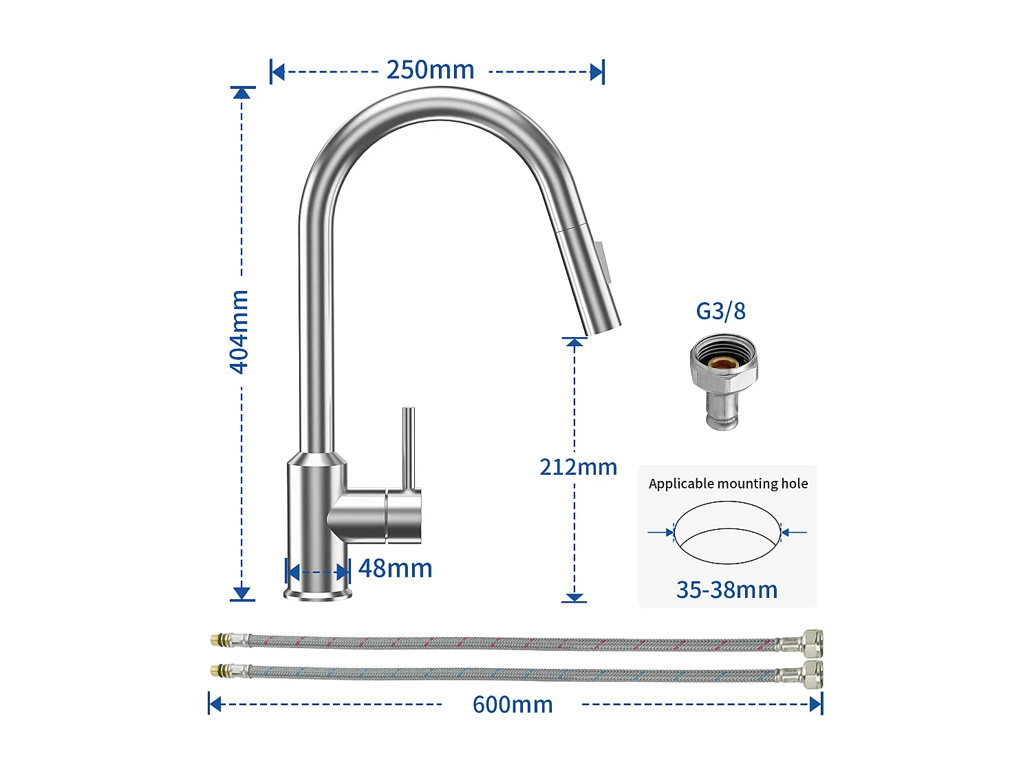 Lavello Cecipa max 1 vasca con gocciolatoio Lavello incasso Quarzo Nero 65x45cm + Miscelatore cucina con doccetta estraibile, 2 modalità di uscita acqua