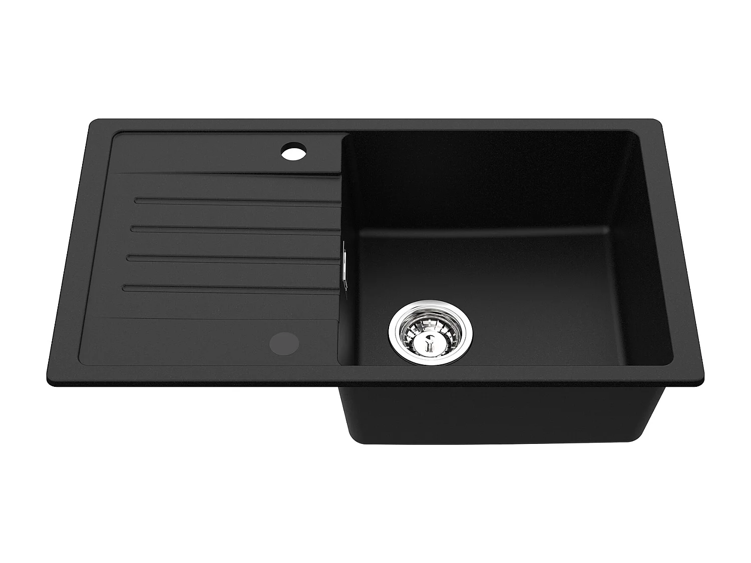 Evier 1 Bac en Quartz et Résine - Noir Evier avec Egouttoir 78x45cm + Mitigeur de Cuisine en Inox Noir avec Bec Haut et Incurvé