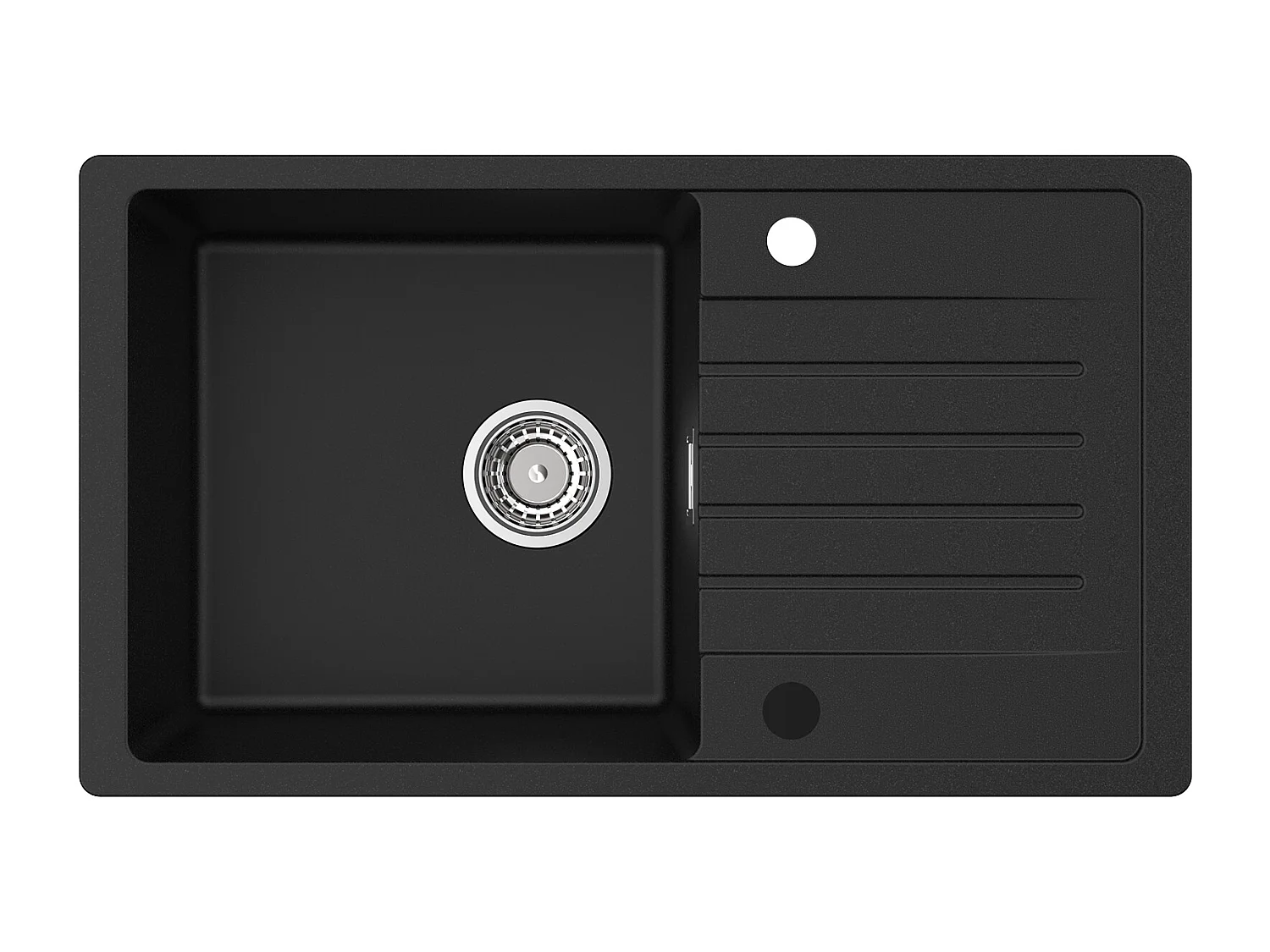 Evier 1 Bac en Quartz et Résine - Noir Evier avec Egouttoir 78x45cm + Mitigeur de Cuisine en Inox Noir avec Bec Haut et Incurvé
