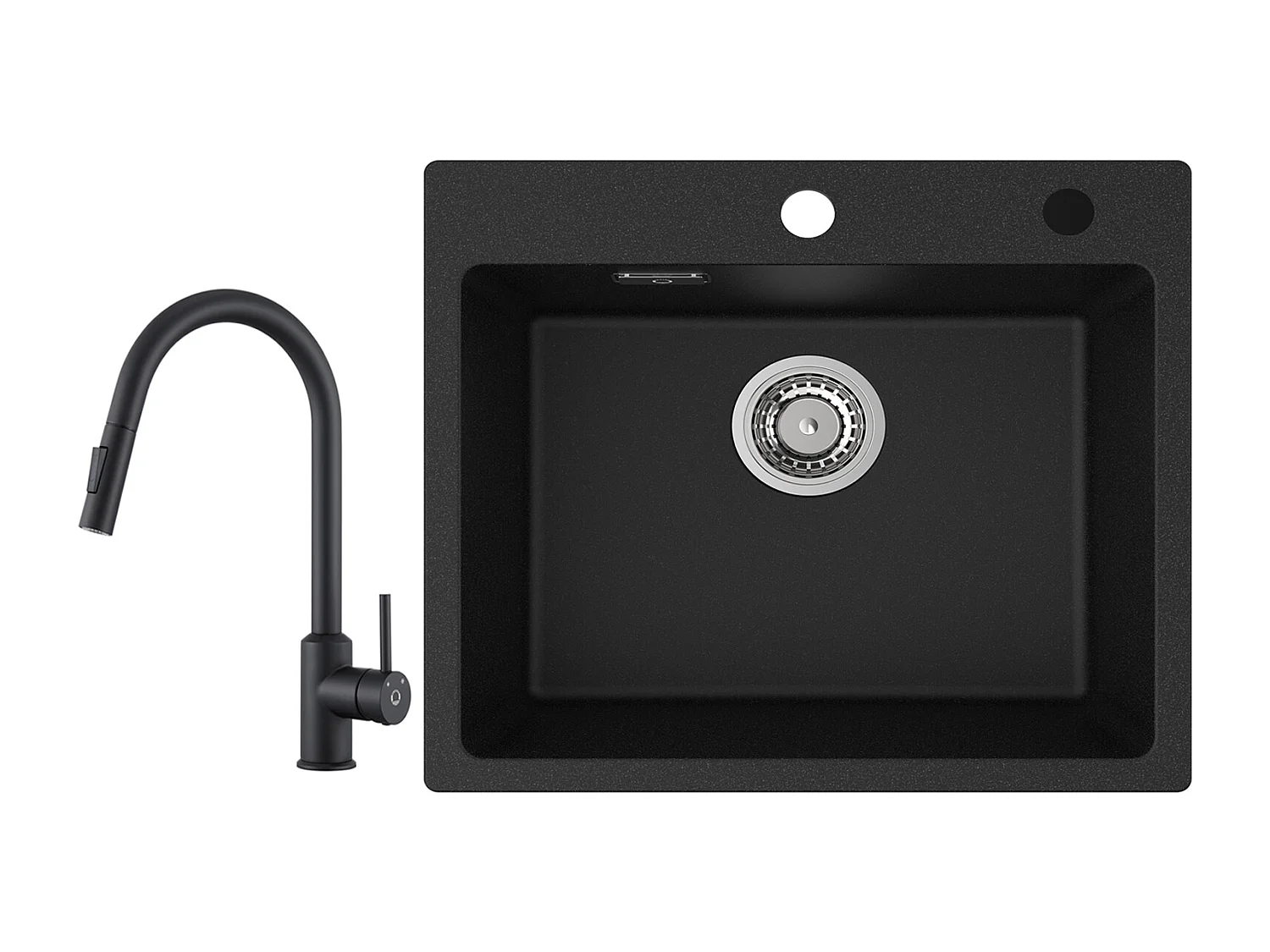 Cecipa max Evier Quartz Noir 50x45cm Evier 1 Bac en Quartz Evier de Cuisine en Granit + Mitigeur avec Douchette Extractible Rotatif à 360 ° Noir