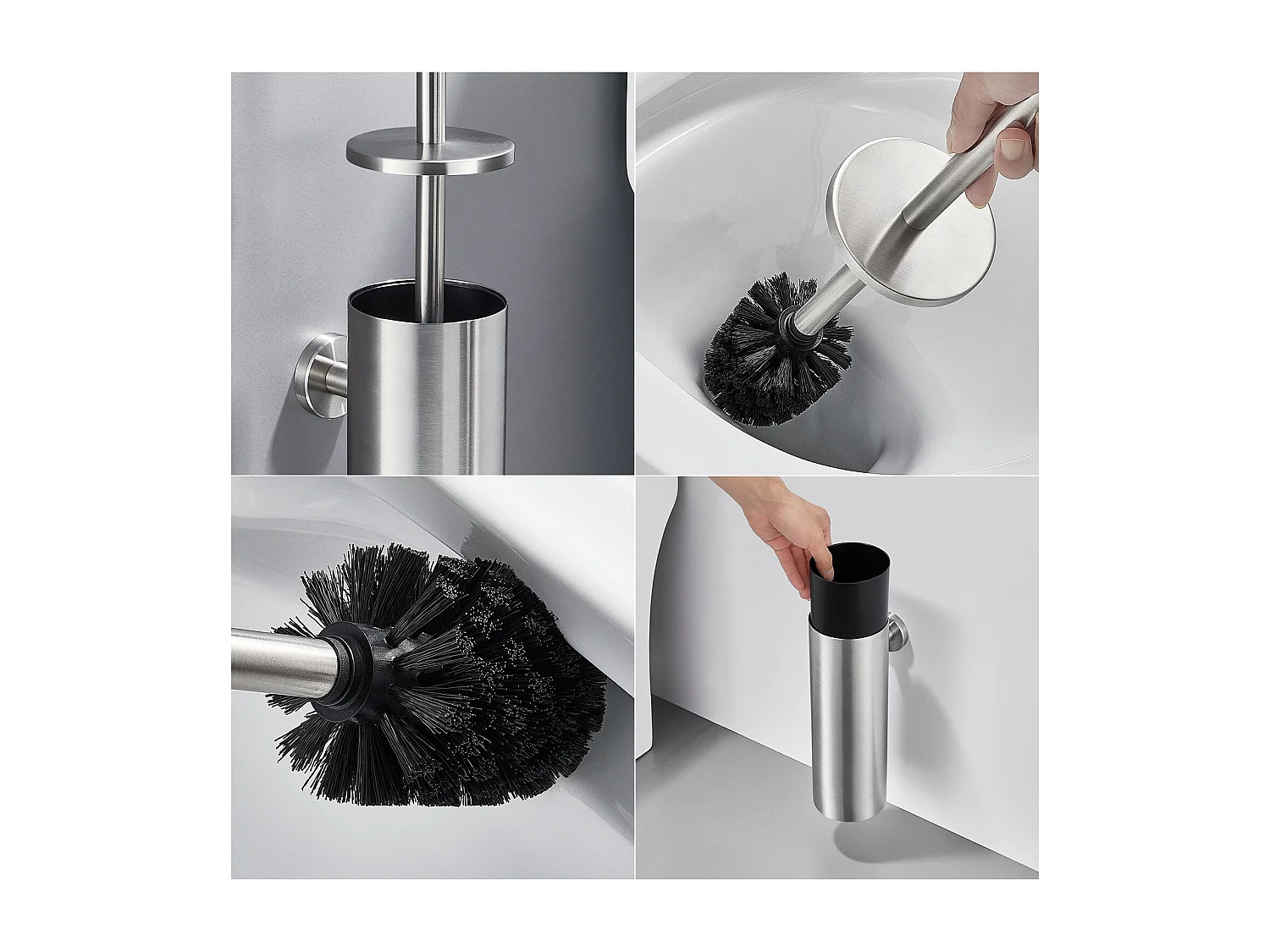 AuraLum Max Brosse de Toilette élégante en Acier Inox Ensemble Brosse WC à Manche Long avec Support Hygiénique pour Salle de Bain,EU Modèle