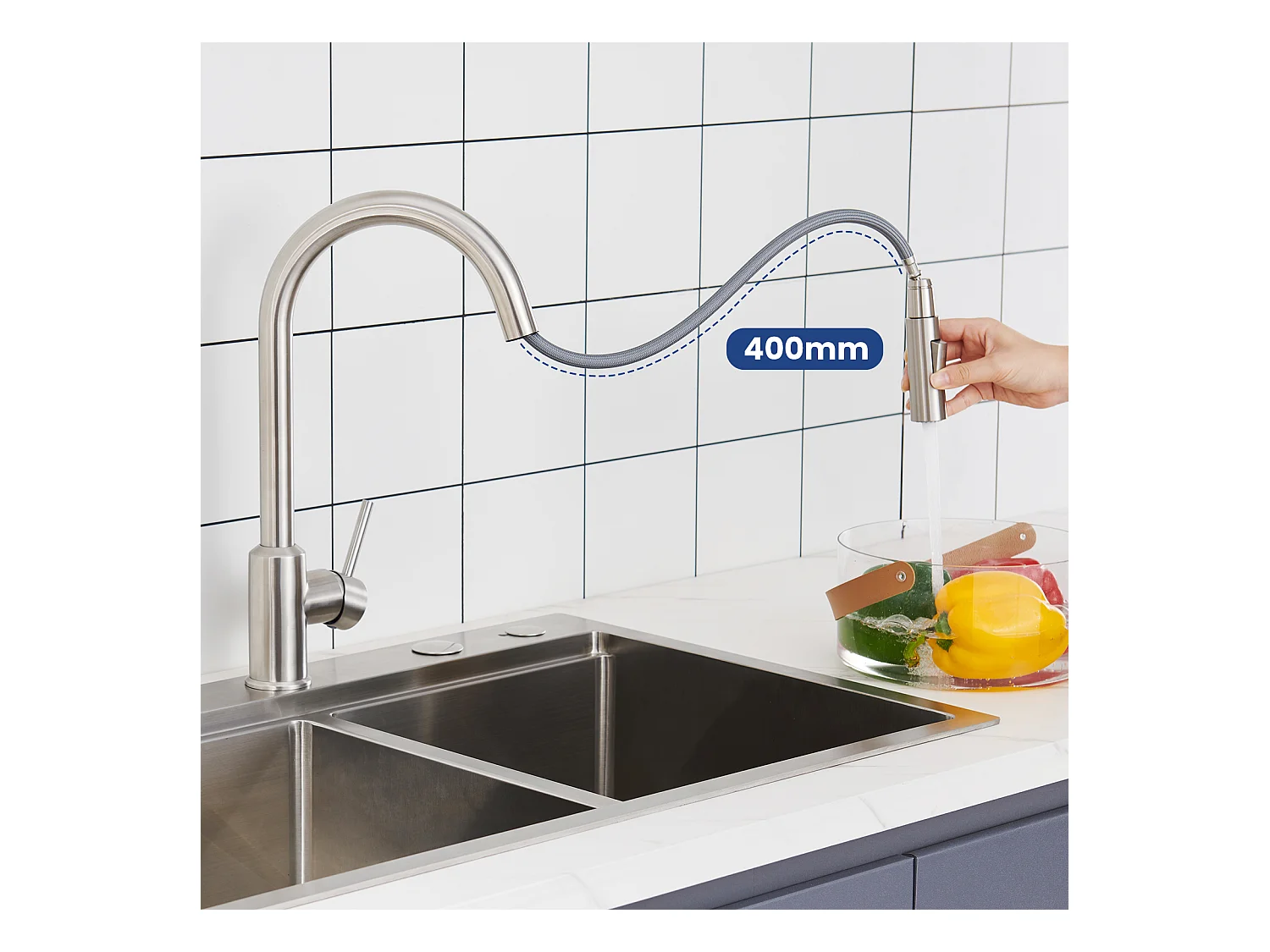 Cecipa max Evier 1 Bac 78x45cm avec Egouttoir Evier à encastrer Quartz et résine Noir + Mitigeur avec Douchette Extractible - 2 Modes de Sortie D'eau