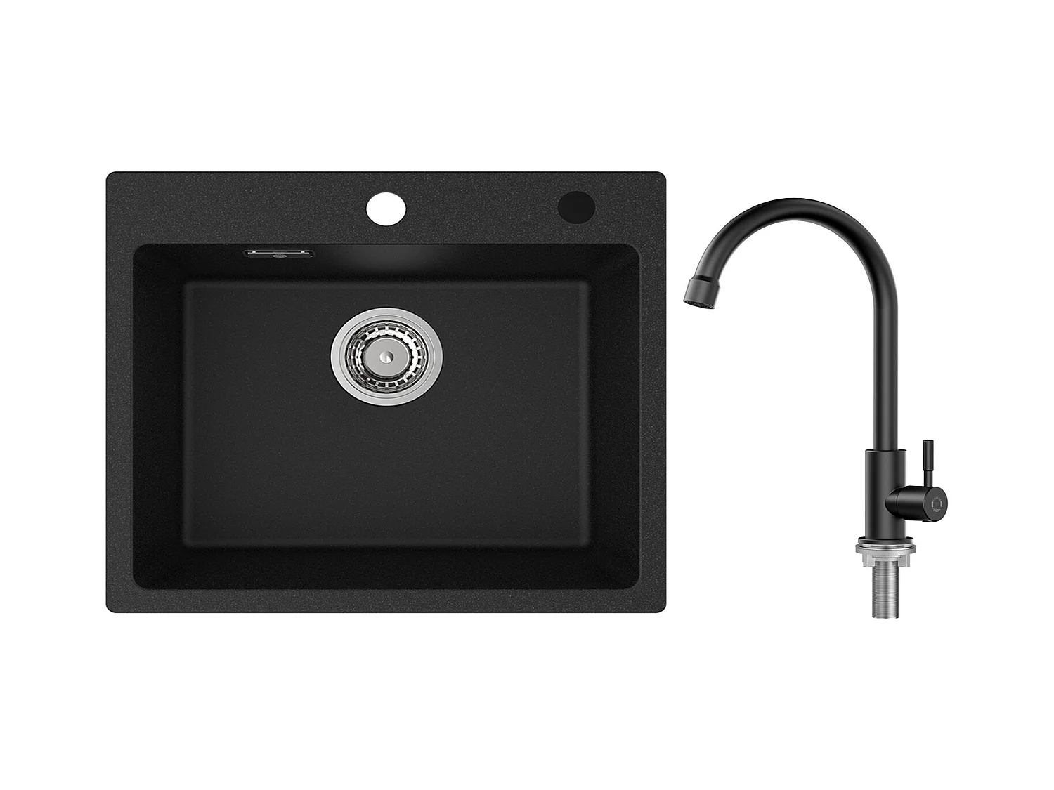 Cecipa Fregadero MAX 1 Lavabo 50x45cm Fregadero de Cuarzo y Resina Fregadero Encastrable + Grifo de Cocina de Agua Fría, Negro