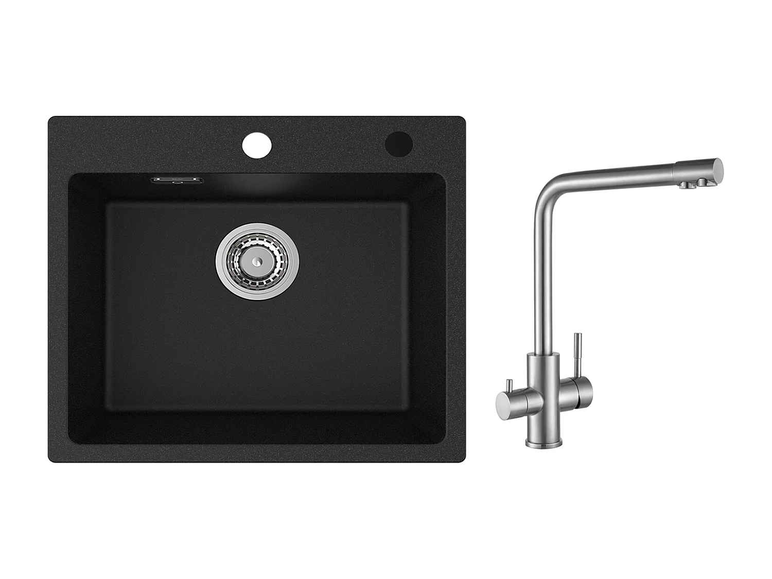 Cecipa MAX Evier 1 Bac 50x45cm Evier en Quartz et Résine Evier à Encastrer + Mitigeur Cuisine pour Sstème D'osmose