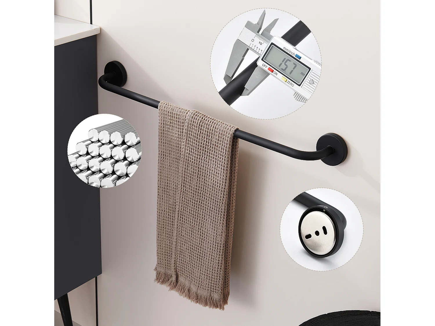 Auralum MAX Badkamer Handdoekhouder, Zelfklevend of Boren Serviet HouderWandmontage 60CM, Handdoekhouder Zwart in RVS 304 Wandmontage