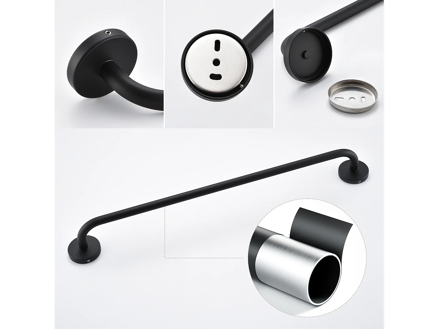 Auralum MAX Badkamer Handdoekhouder, Zelfklevend of Boren Serviet HouderWandmontage 60CM, Handdoekhouder Zwart in RVS 304 Wandmontage