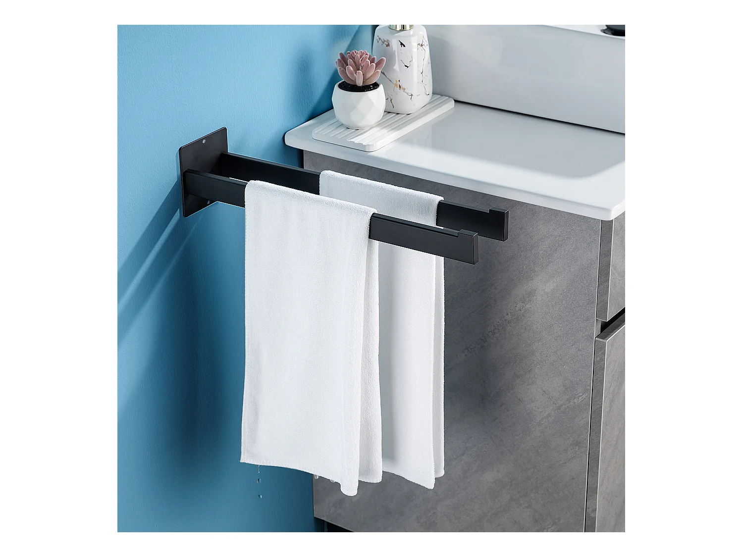 Porta Toallas Baño, Porta Toallas Adhesivo o Perforación, Barras Porta Toallas De Pared 2 Barra Acero Inoxidable, Negro, 40 CM