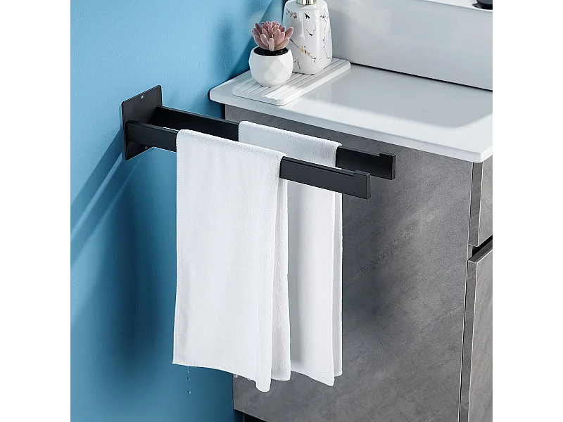 Badkamer Handdoekhouder, Zelfklevende of Boren Handdoekhouder, Wandmontage Handdoekstangen 2 Staven Roestvrij Staal, Zwart, 40 CM