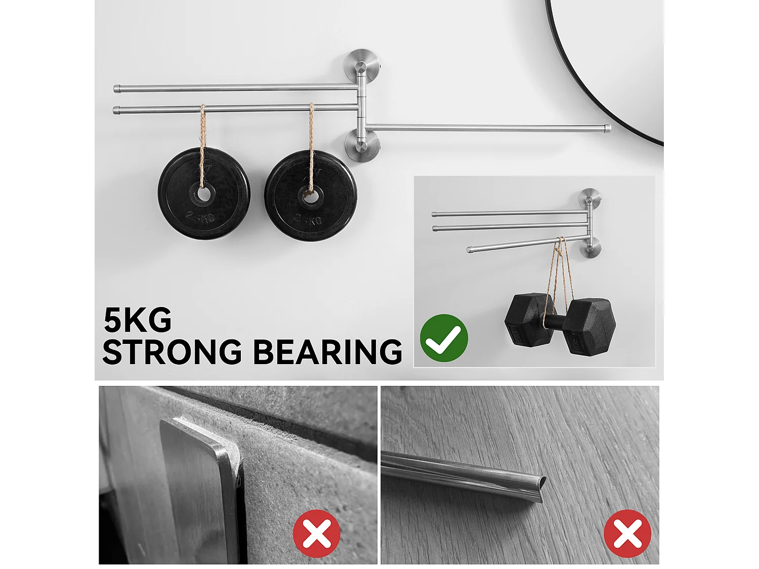 2pcsAuralum max Porte-Serviettes avec 3 Barres 180°Rotatives,Inox 304 Porte Serviette Murale Sèche-Serviettes pour Salle de Bain Cuisine-Brossé(40CM)