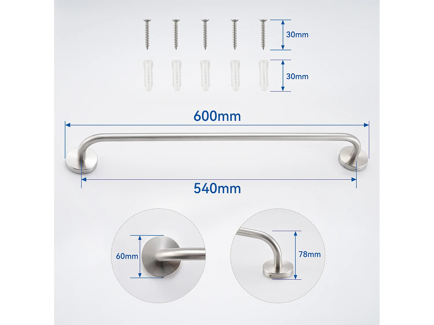 Auralum MAX 2 STKS 60cm Handdoekhouder Badkamer Wandhanddoekhouder AutO-lijm of Piercing Bar Waterdichte Handdoekhouder van 304 RVS