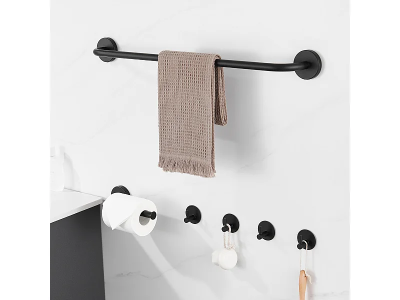 Auralum Max Badezimmer-Zubehör, Edelstahl, Schwarz, Handtuchhalter zur Wandmontage (1 Stück), Toilettenpapierhalter (1 Stück), Haken, (4 Stück)