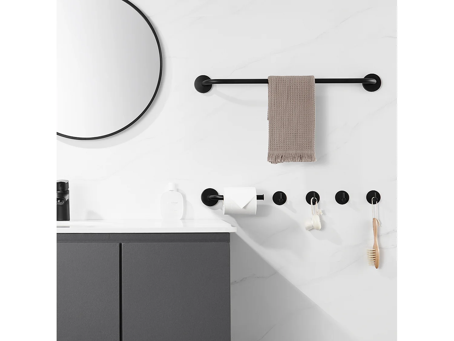 Auralum Max Accessoires Salle Bain,Acier Inoxydable,Noir, Porte Serviette Mural(1 Pièce),Porte-rouleau de Papier Toilette(1 Pièce),Crochet,(4 Pièce)