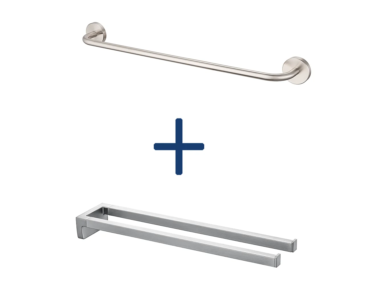 2PCS Auralum MAX 60cm ToalleroCuarto de baño cepillado de 60 cm + toallero de dos brazos, soporte de pared para toallas, 42 cm, cepillado