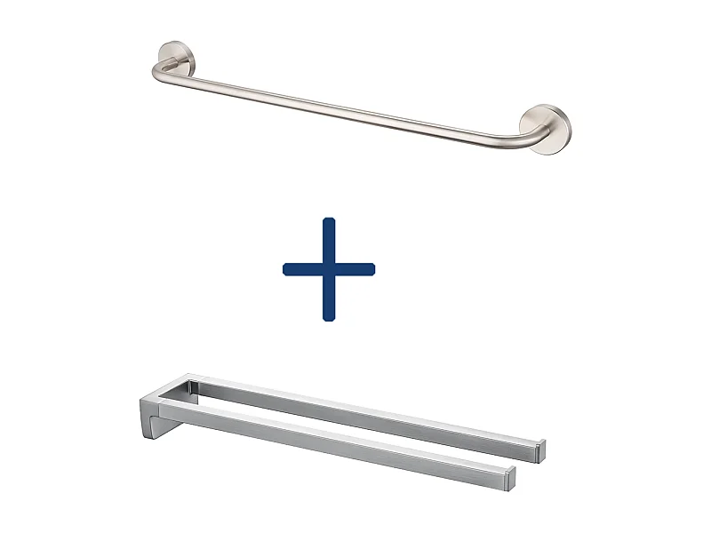 2PCS Auralum MAX 60cm ToalleroCuarto de baño cepillado de 60 cm + toallero de dos brazos, soporte de pared para toallas, 42 cm, cepillado