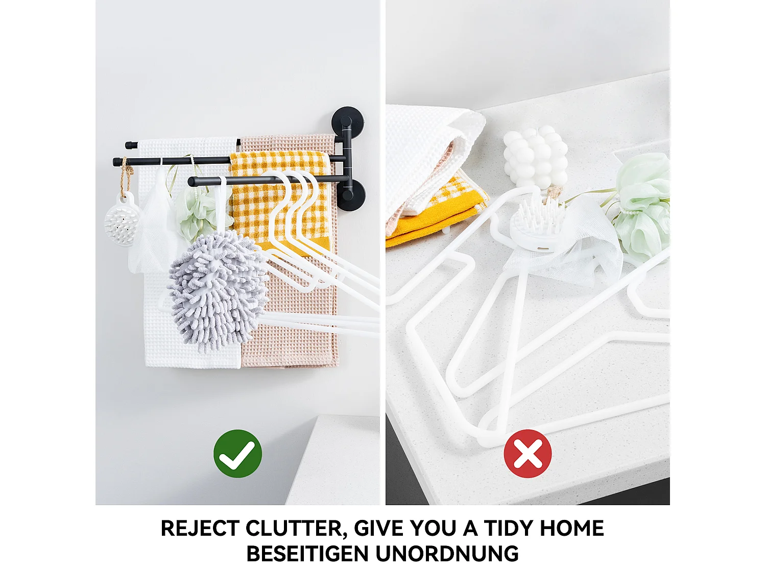 Toallero giratorio de 3 brazos de acero inoxidable negro 180°