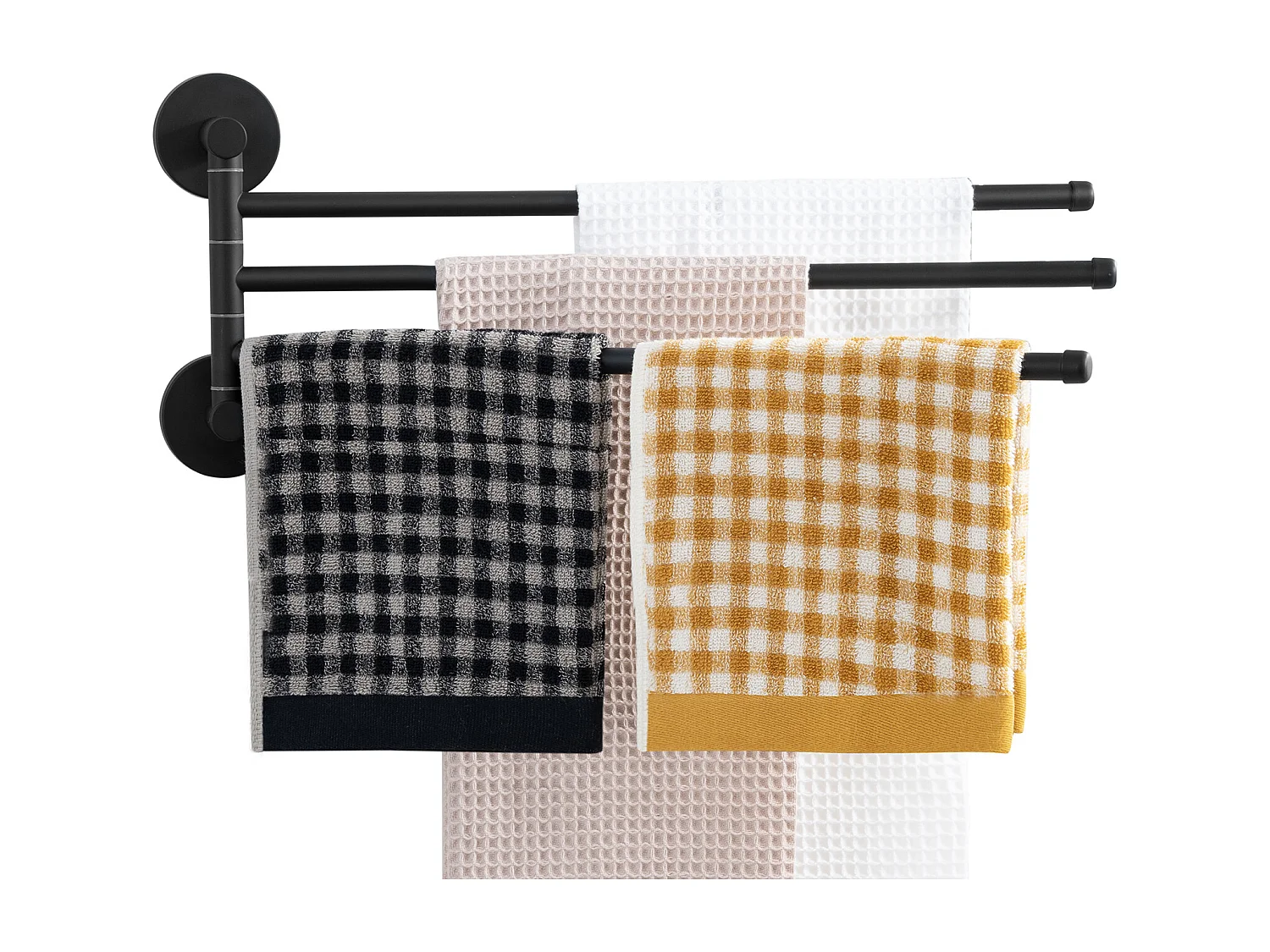 Auralum max draaibare handdoekhouder met 3 armen, roestvrij staal voor badkamer, pRuimtebesparende wandhanddoek, 180° rotatie(Zwart)