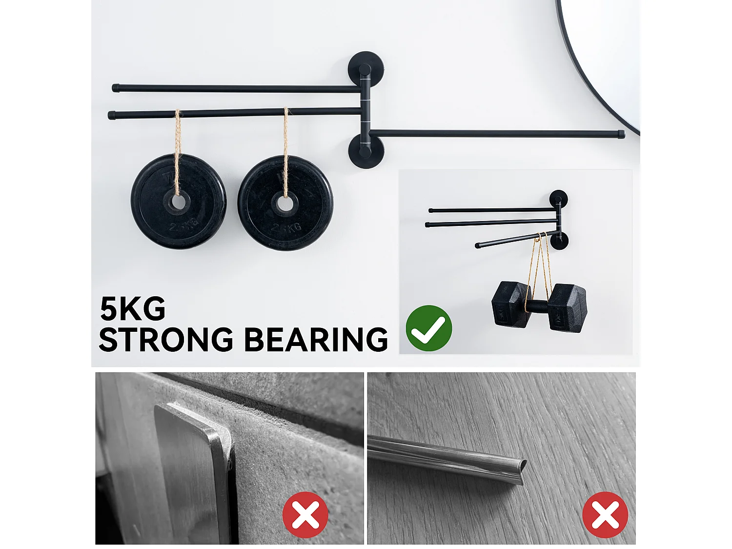 2pcsAuralum max Toallero con 3 Barras 180° Giratorias, Acero Inoxidable 304 Toallero de Pared Toallero para Baño Cocina-Negro(40CM)