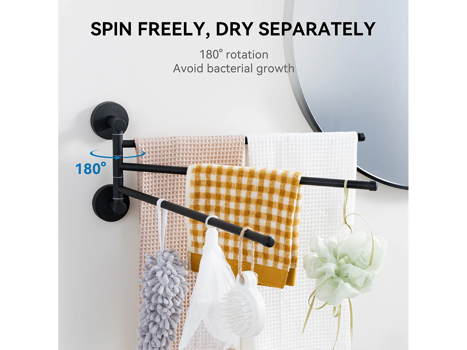 2pcsAuralum max Toallero con 3 Barras 180° Giratorias, Acero Inoxidable 304 Toallero de Pared Toallero para Baño Cocina-Negro(40CM)